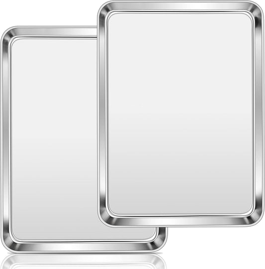 Homikit Baking Cookie Sheet Set of 2, Stainless Steel Cooking Sheets Pan Tray for Oven, 20 x 14 Large Metal Half Sheet for Cooking Baking, Rustproof & Heavy Duty, Mirror Finish & Dishwasher Safe