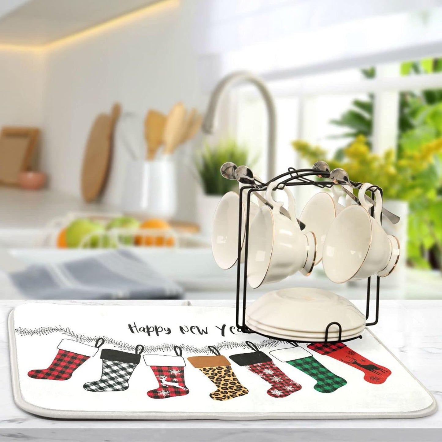 Super Absorbent Dish Drying Mat, Microfiber Fast-Drying Dish Mat, 24" x 18", Kitchen Dish Drying Pad, Christmas Stockings