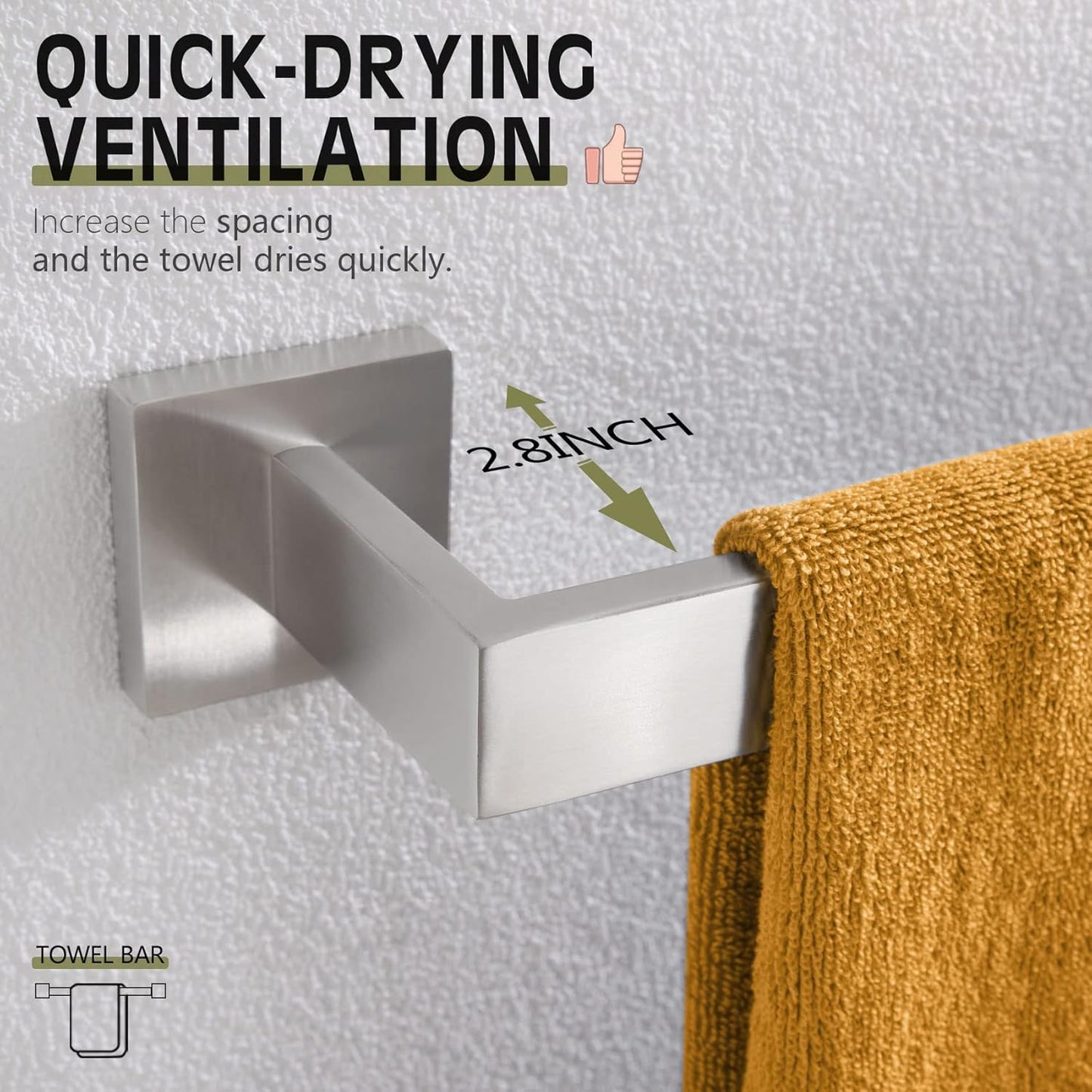 KOKOSIRI 32-Inch Single Towel Bar, Bathroom Kitchen Towel Holder, Wall Mounted T-304 Stainless Steel Towel Rack 2 Pack, Brushed Nickel, B4003BR-L32-P2