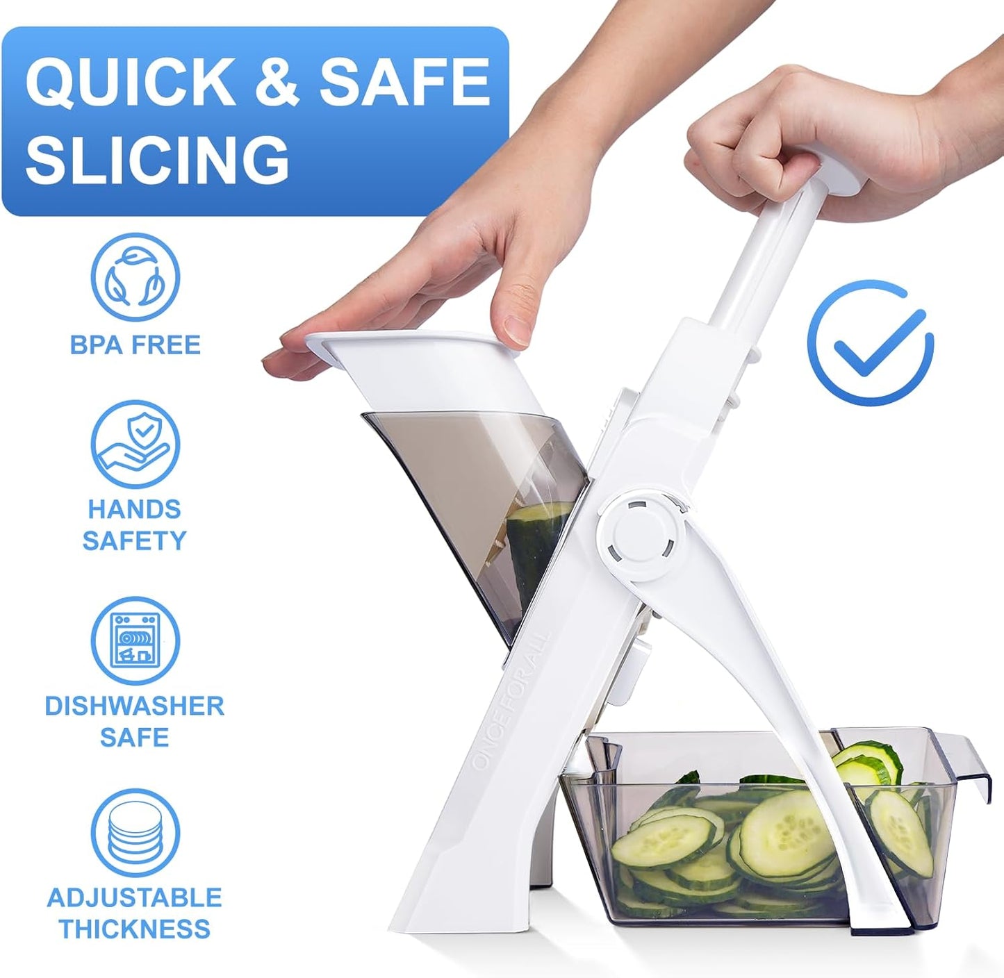 Safe Mandoline Slicer, Potato Clips Slicer,Vegetable Food Slicer,Thickness Adjustable for Cucumber Onion Carrot Lemon (Only Slicer White)