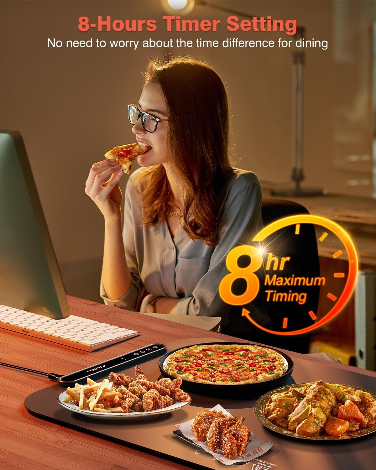 Food Warming Mat, iTRUSOU 27.5x16'' Electric Warming Tray with 7 Temp-Settings, Switchable Fahrenheit/Celsius, 99h Timer, Foldable Food Warmer Keep Food Warm at Buffet, Party, Sabbath, Daily Use