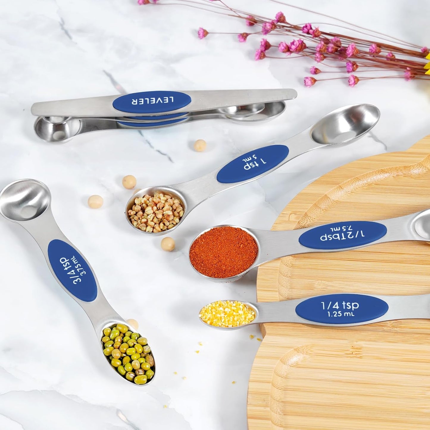 18 Pieces Measuring Cups and Spoons set, Includes 10 Stackable Measuring Cup with Lid and 9 Magnetic Measuring Spoons for Liquid and Dry, BPA Free, Dishwasher Safe (Sapphire)