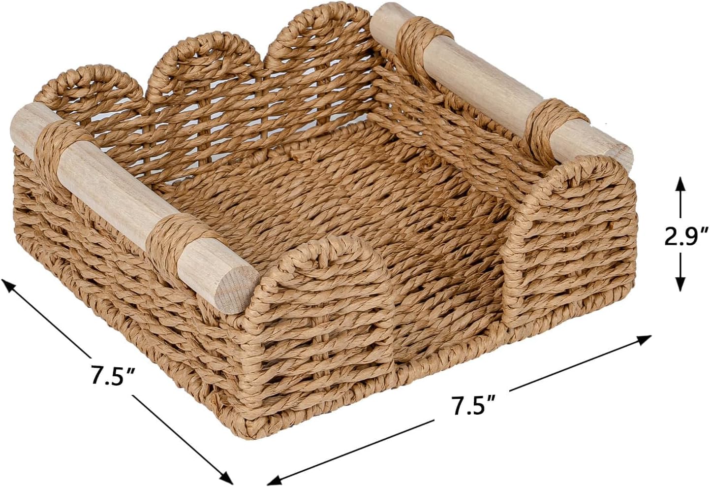 CubesLand Scalloped Napkin Holder for Table, Farmhouse Warming Home Kitchen Decor, Paper Rope Flat Napkin Dispenser Guest Towel Tray for Bathroom, Disposable Napkin Basket for Dining Table, Neutral