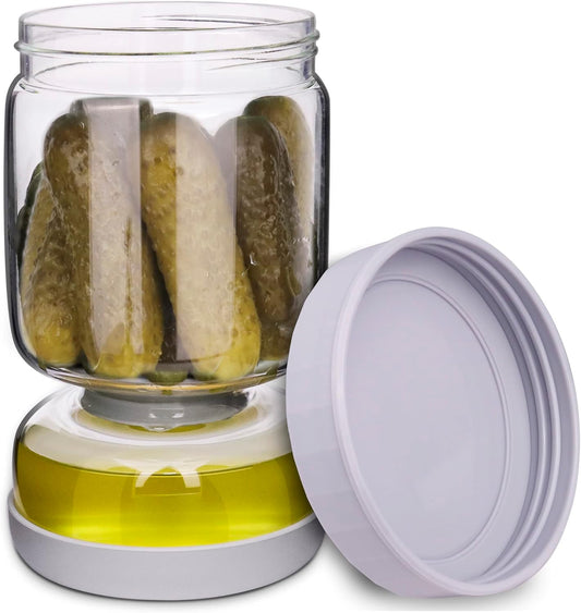 Pickle and Olive Hourglass Jar with Strainer Flip for Pickle Juice Separator from Wet and Dry, Upgrade Food-grade ABS Lid and BPA Free Hourglass Jar for Airtight Storage