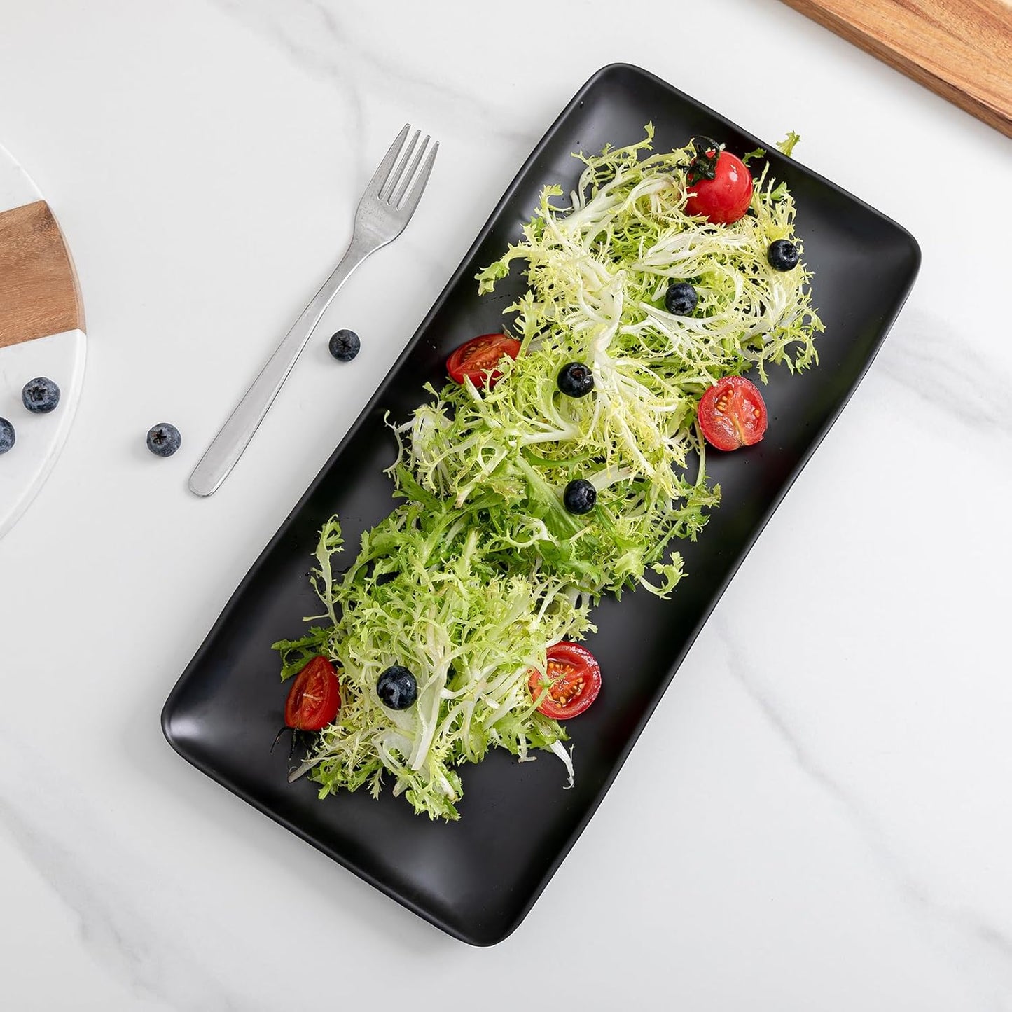 Melamine Rectangular Serving Platters and Trays set, set of 4,14” x 7” Matte Black Party Platter for Serving Food, Salad, Cheese and Fruits, Dishwasher Safe Trays/Platters for Entertaining