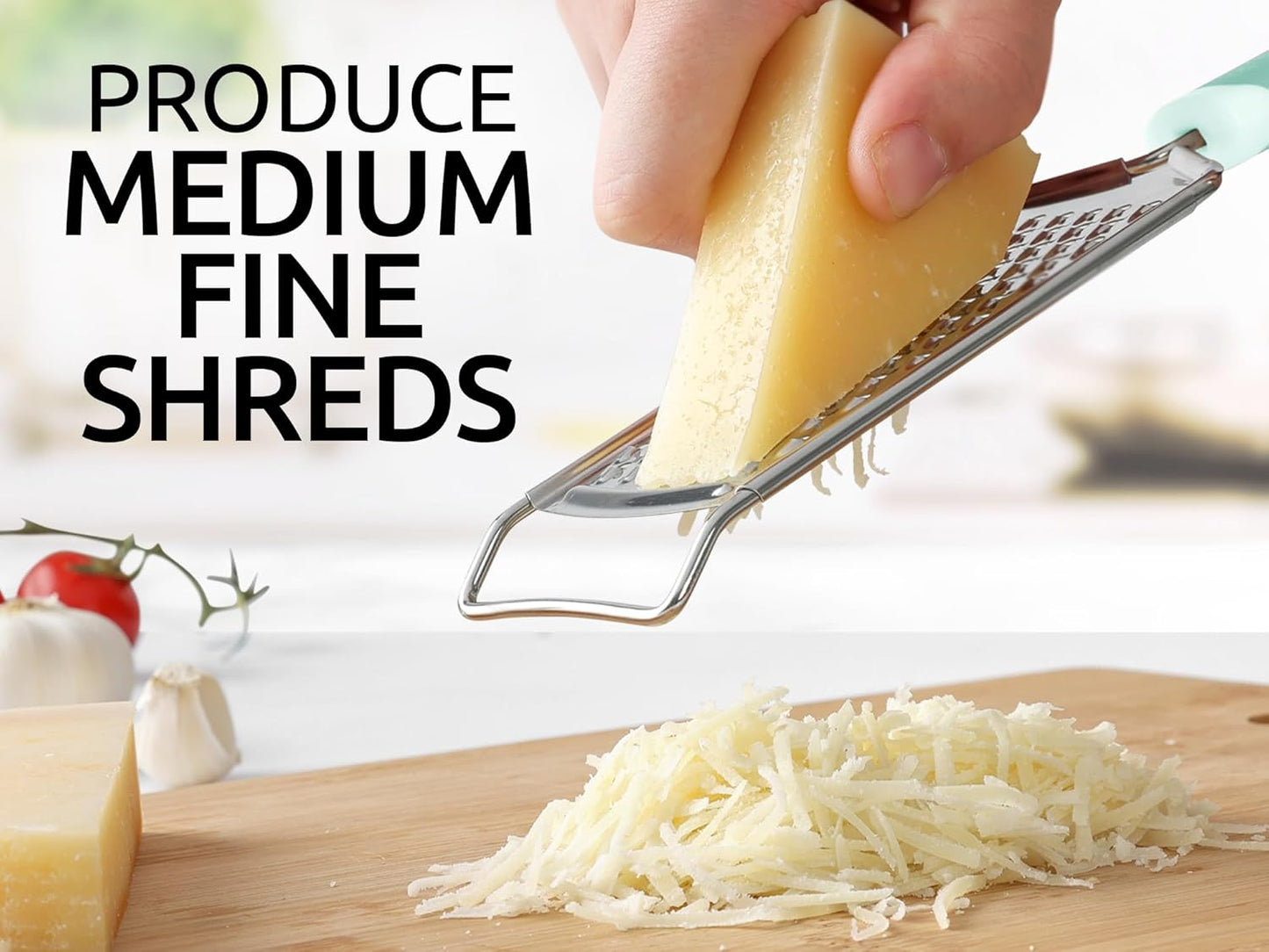 Zulay Kitchen Professional Cheese Grater Stainless Steel - Durable Rust-Proof Metal Lemon Zester Grater With Handle - Flat Handheld Grater For Cheese, Chocolate, Spices, And More - Mint