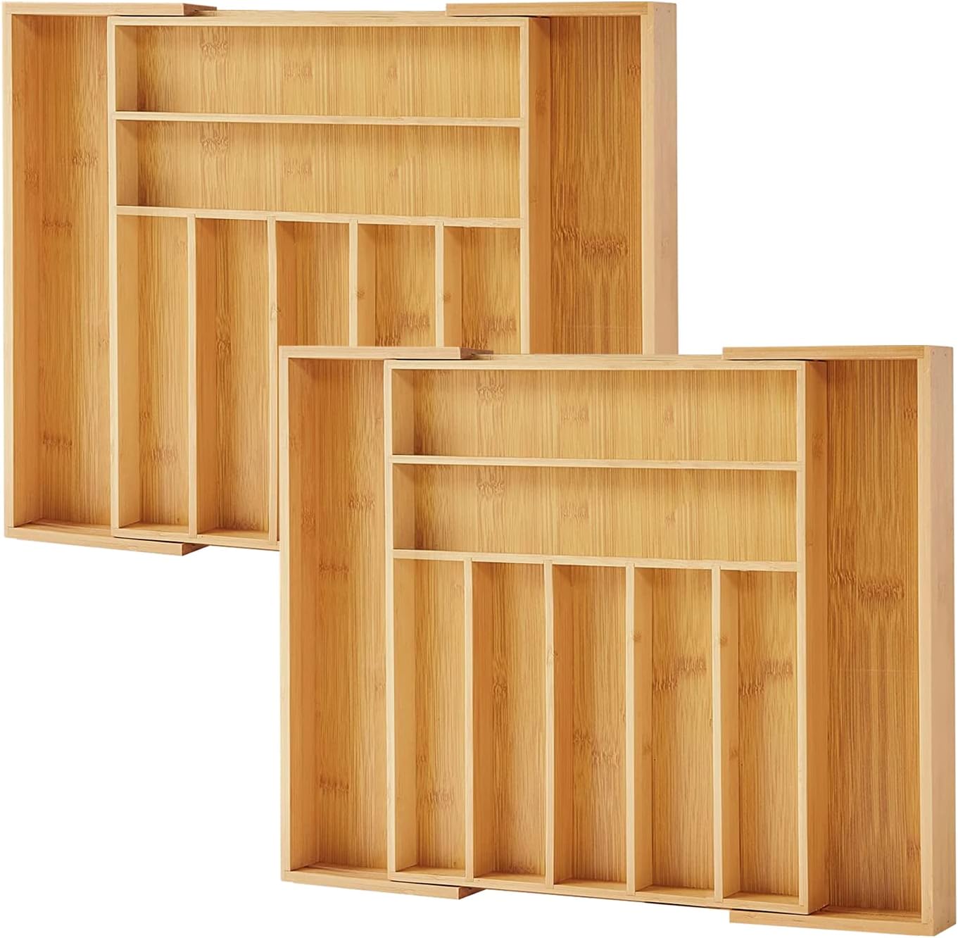 Bamboo Drawer Organizer, 2 Pack - Expandable Silverware Organizer & Utensil Drawer Organizer, Cutlery Tray with Dividers, 7-9 Slots- Premium Kitchen Organizer for Utensils & Flatware (Natural)