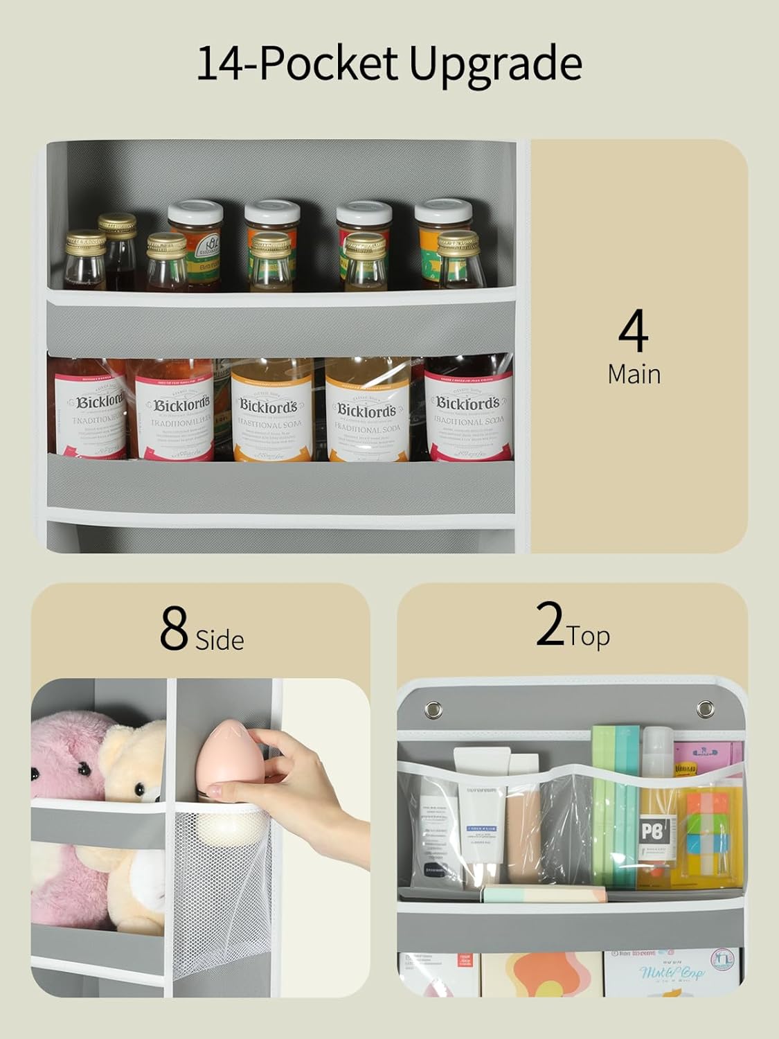 Yecaye 5 Tier 1Pc Over the Door Organizer, Swing-proof Door Organizer Hanging with Clear PVC Windows, Behind the Door Storage for Bedroom Nursery Closet Laundry Pantry Bathroom, Grey