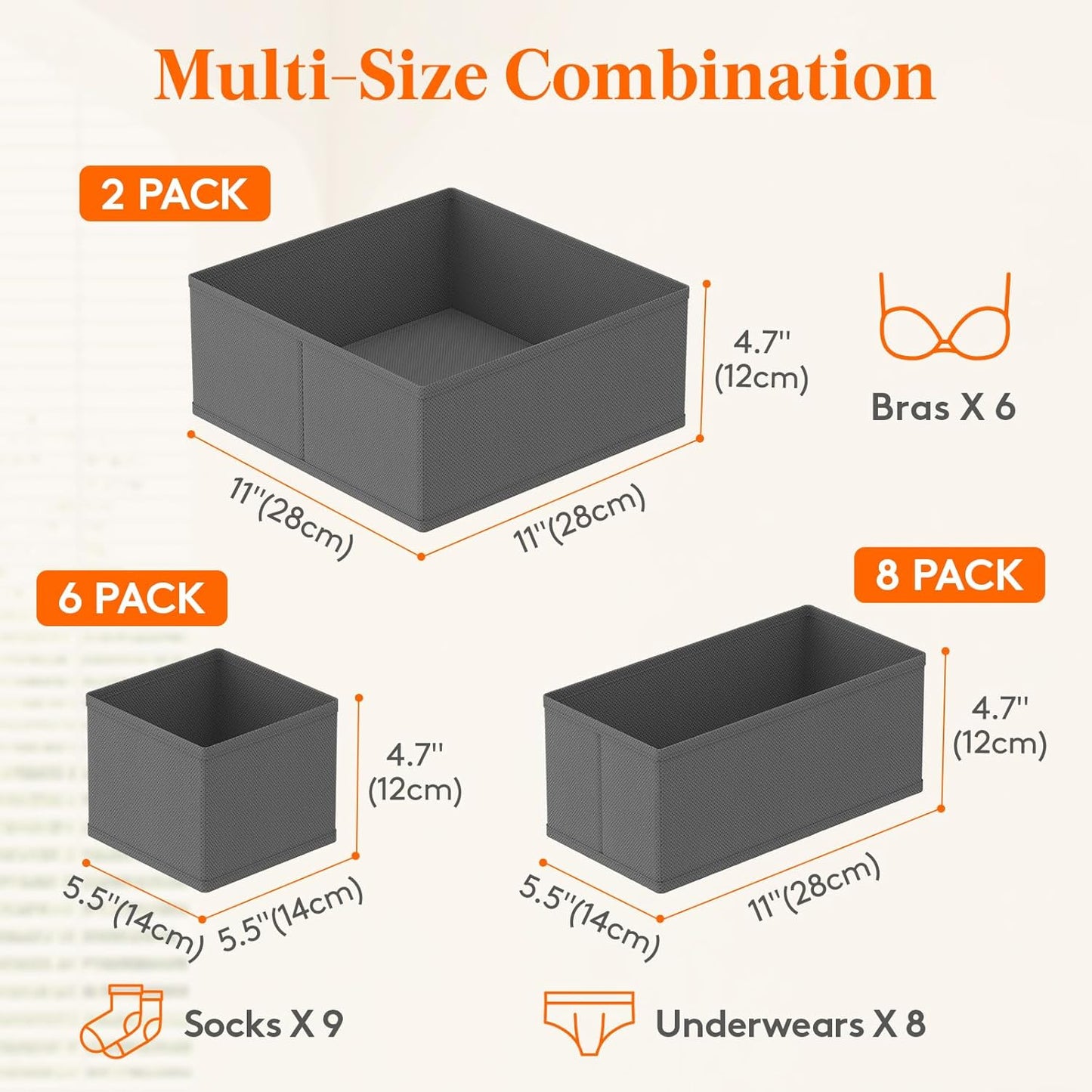 Lifewit 16 Pack Drawer Organizer, Dresser Underwear Drawer Organizer Bins, Foldable Fabric Closet Organizers, Storage Drawer Dividers, Dorm Room Essentials for Clothing, Socks, Towels, Ties Gray