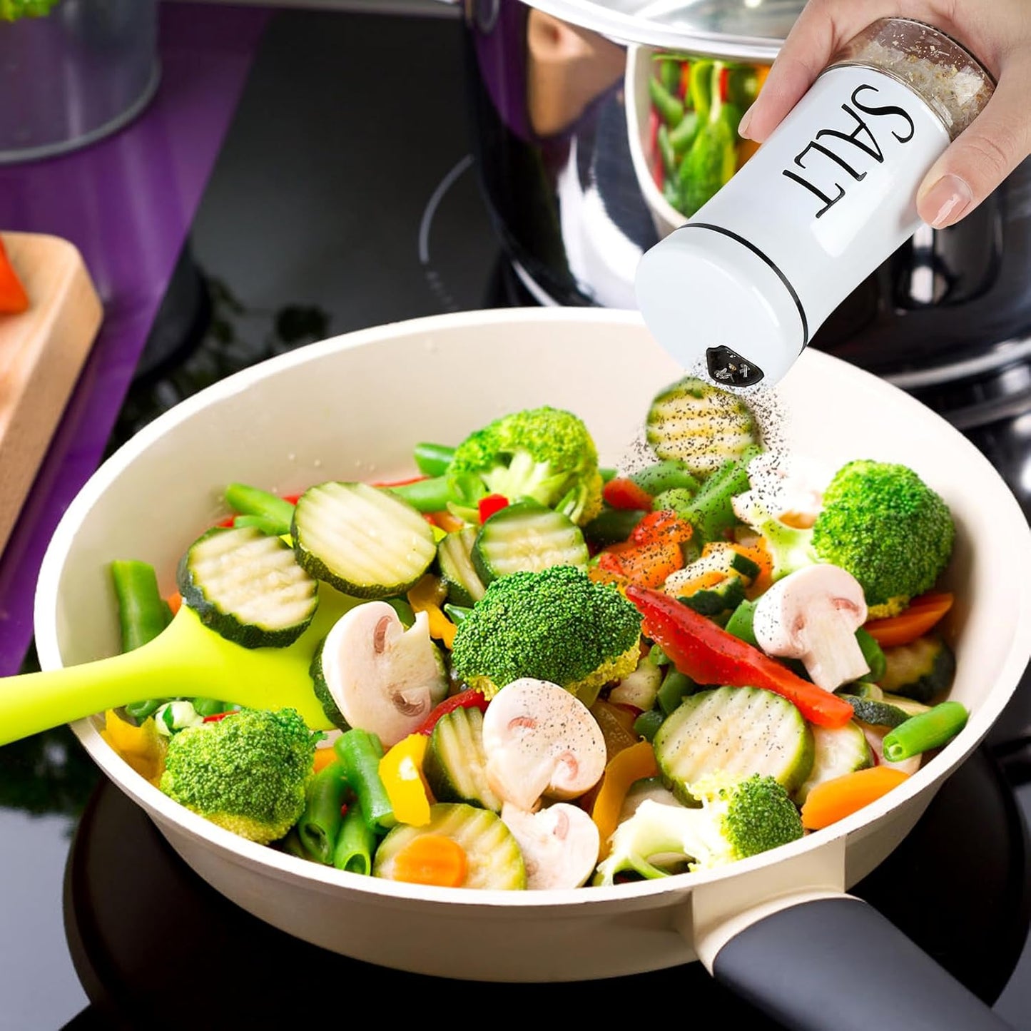 Accmor Salt and Pepper Shakers with Adjustable Pour Hole, Stainless Steel Salt Pepper Shaker Dispenser with Glass Bottom for Kitchen Cooking, RV, Camp, BBQ