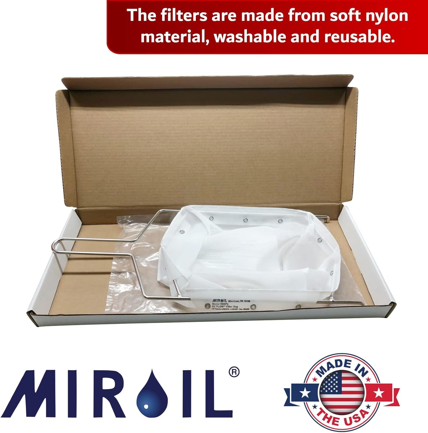 MirOil B6PS Fryer Filter Bag & Frame Combo, Extends Grease Life, Handles Hot & Cold Cooking Oil & Filters Up to 70 Lb. Polishing Oil, Maintain Quality & Taste of Fried Foods, Reduce Grease Contaminant