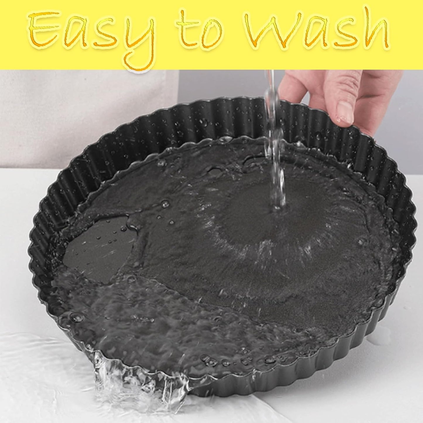 9 Inch Tart Pan with Removable Bottom, Carbon Steel Heavy Duty Nonstick Quiche Pan- Fluted Edges, Loose Bottom, 1.2-Inch Depth for Baking Fruit Tarts, Pies