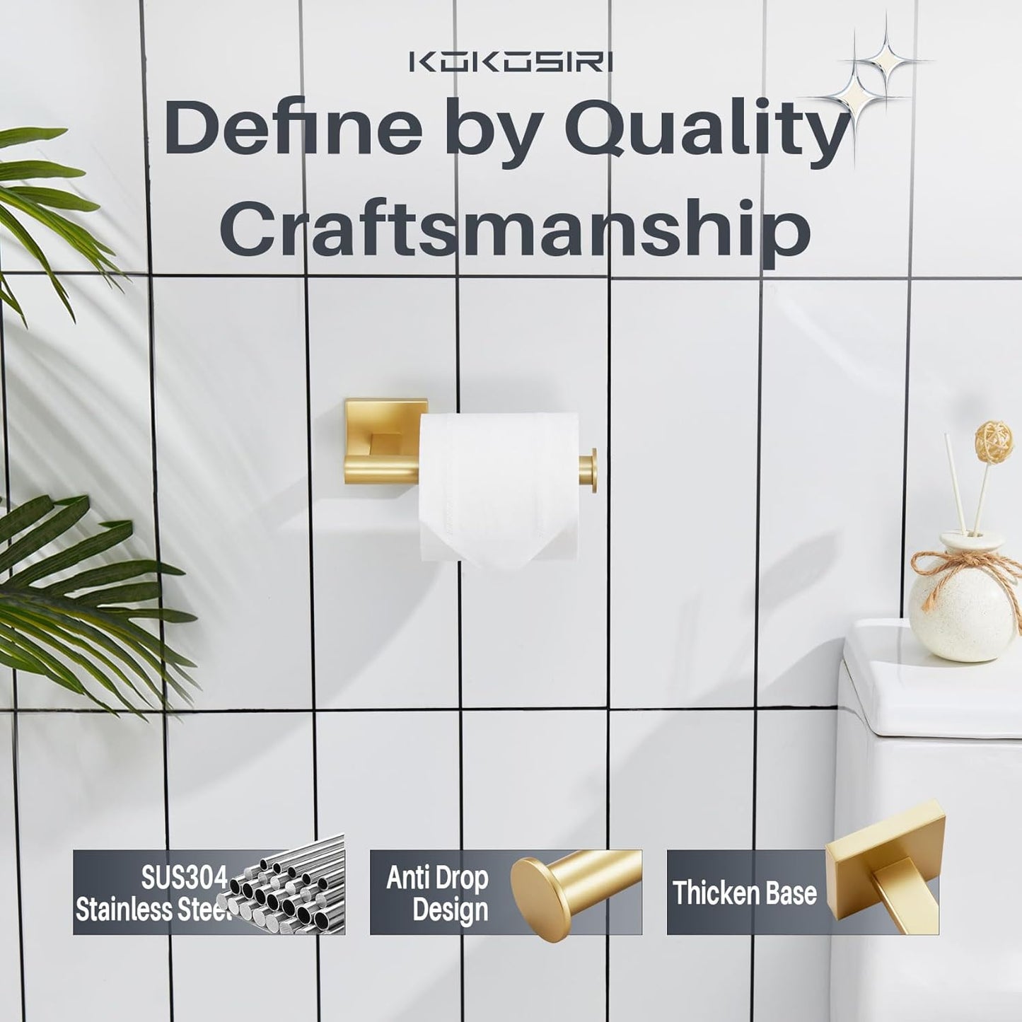 KOKOSIRI Toilet Paper Holder Tissue Paper Dispenser for Bathroom Toilet Roll Holder Wall Mounted, Brushed Gold Stainless Steel B2008BG