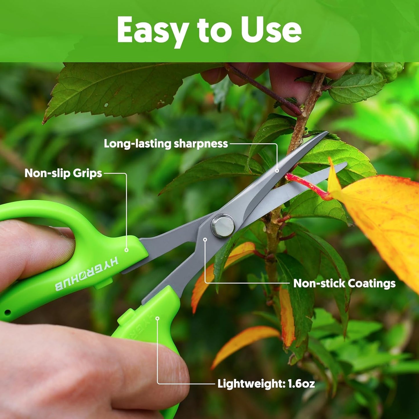 Garden Scissors, 6in Pruning Shears Snips Non-stick Coated Sharp Steel Blades - Gardening Tools Garden Shears for Plants Herb Flowers in Grow Tent and Hydroponics, Curved Blade