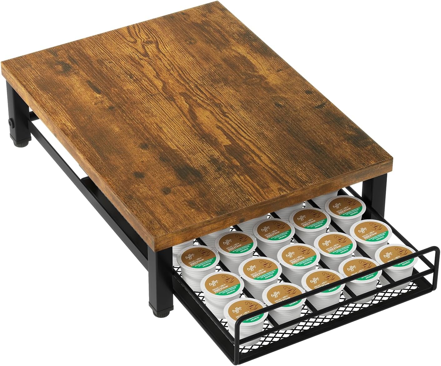 IBUYKE Wooden Coffee Pod Holder for K-Cup, 35 Capacity Capsule Pods Storage,Mullti Coffee Pod Drawer,Home Kitchen Counter Coffee Bar Station Organizer,Brown TCJ001H