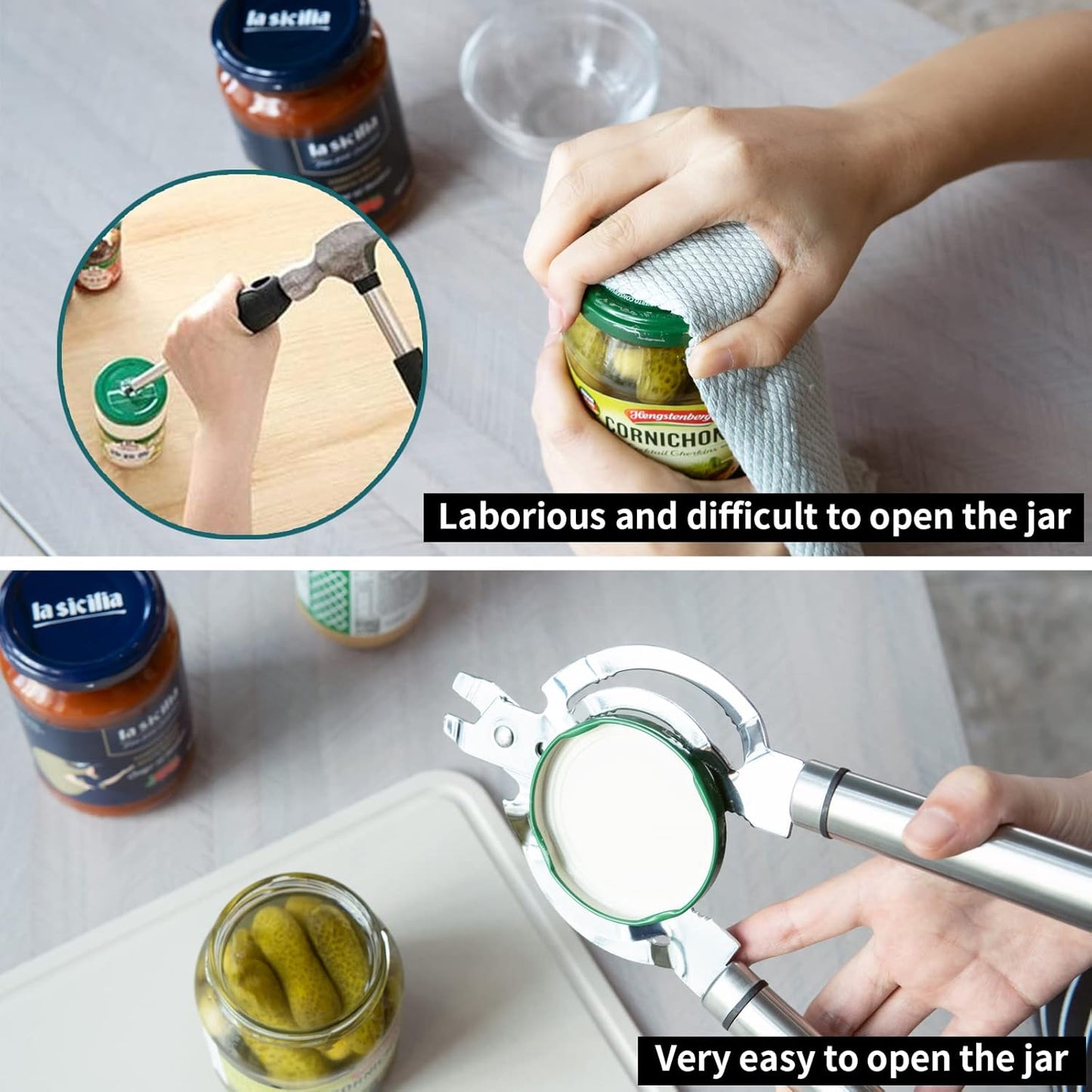 Jar Opener, Multifunctional Jar Opener for Weak Hands, Stainless Steel Jar Lid Opener, Beer Bottle Opener for Seniors with Arthritis