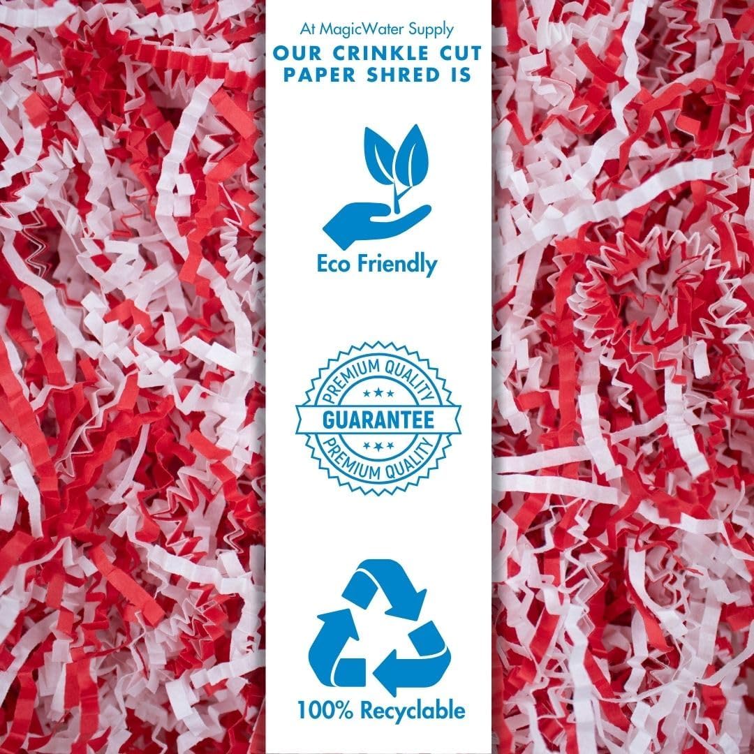 MagicWater Crinkle Cut Paper for Gift Baskets - 2LB - Red & White - Perfect for Shredded Paper Filler, Basket Filler, Gift Boxes, Bridesmaid Gifts, Halloween Stuffers & More – Ideal for All Occasions