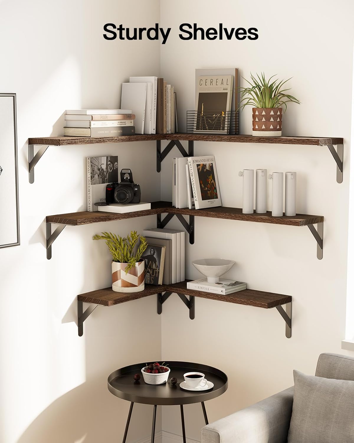 AMADA HOMEFURNISHING Long Wall Shelves, Rustic Farmhouse Floating Shelves for Bedroom, Bathroom & Living Room, Brown