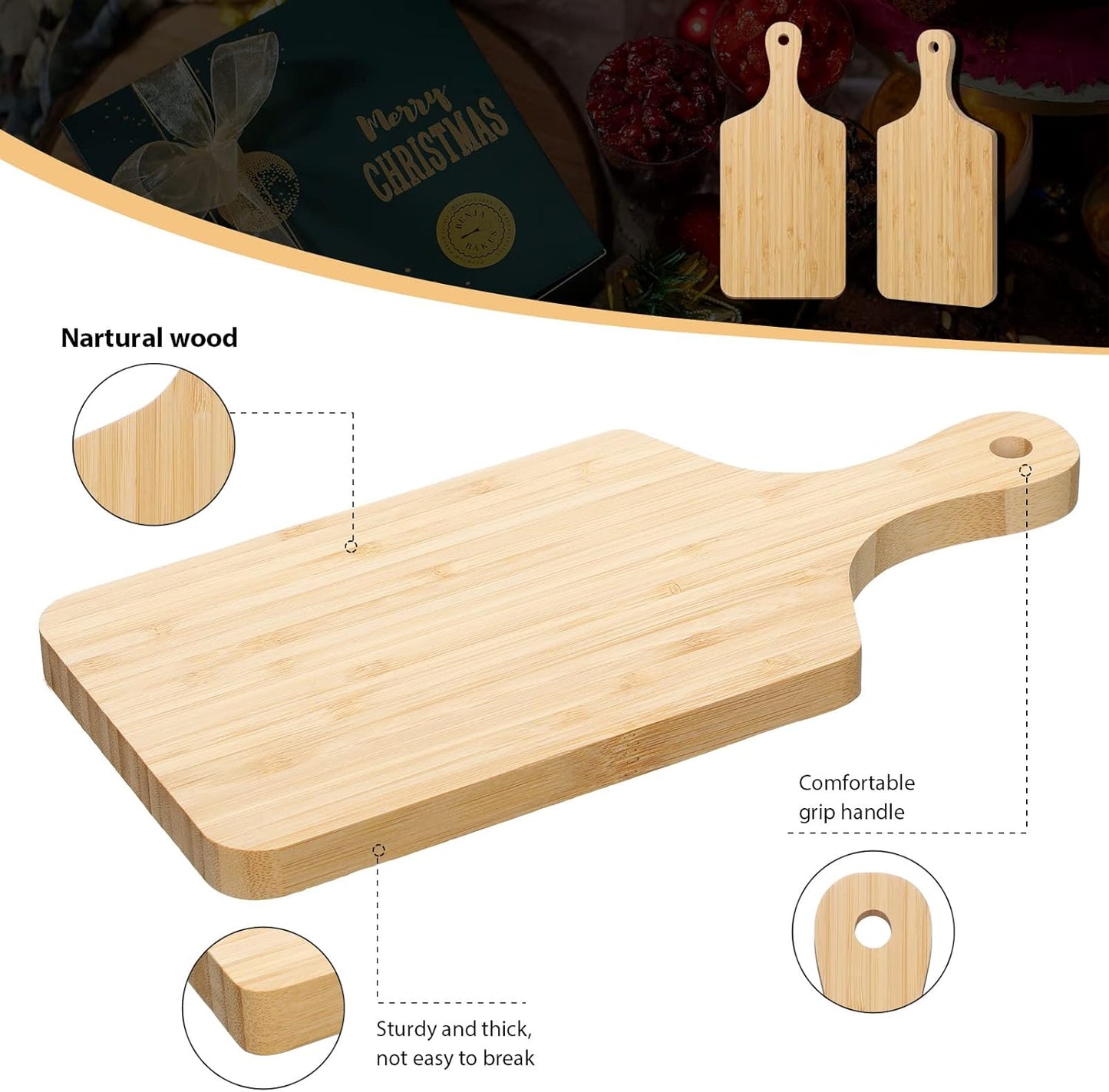 Lounsweer 6 Pcs Thicken Cutting Board Bulk Wood Board for Chopping Serving Charcuterie Material for Laser Engraving Mother' Day Wedding Housewarming Gift(Bamboo,11 x 5 Inches)
