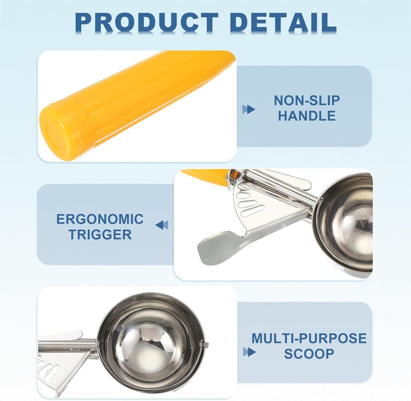 uxcell 3 Pcs Cookie Scoops, Ice Cream Scoop with Trigger for Baking Cookie Dough Rice Pudding Kitchen Gadget, Yellow