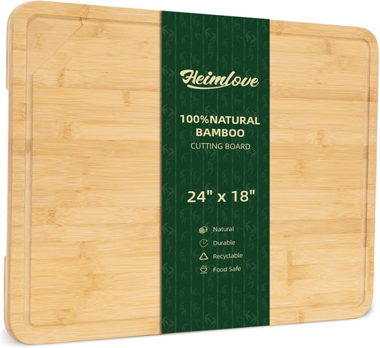 Heimlove 24" Extra Large Cutting Board, Wooden Cutting Boards for Kitchen Charcuterie Boards with Juice Groove and Handles, Chopping Board for Meat, Vegetables and Cheese