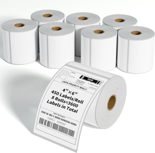 Thermal Shipping Labels, 4"x6" Direct Thermal Labels, FungLam Mailing Postage Shipping Label Compatible with Zebra, Munbyn, Rollo and Polono Printers,450 Labels/Roll, 8 Rolls.