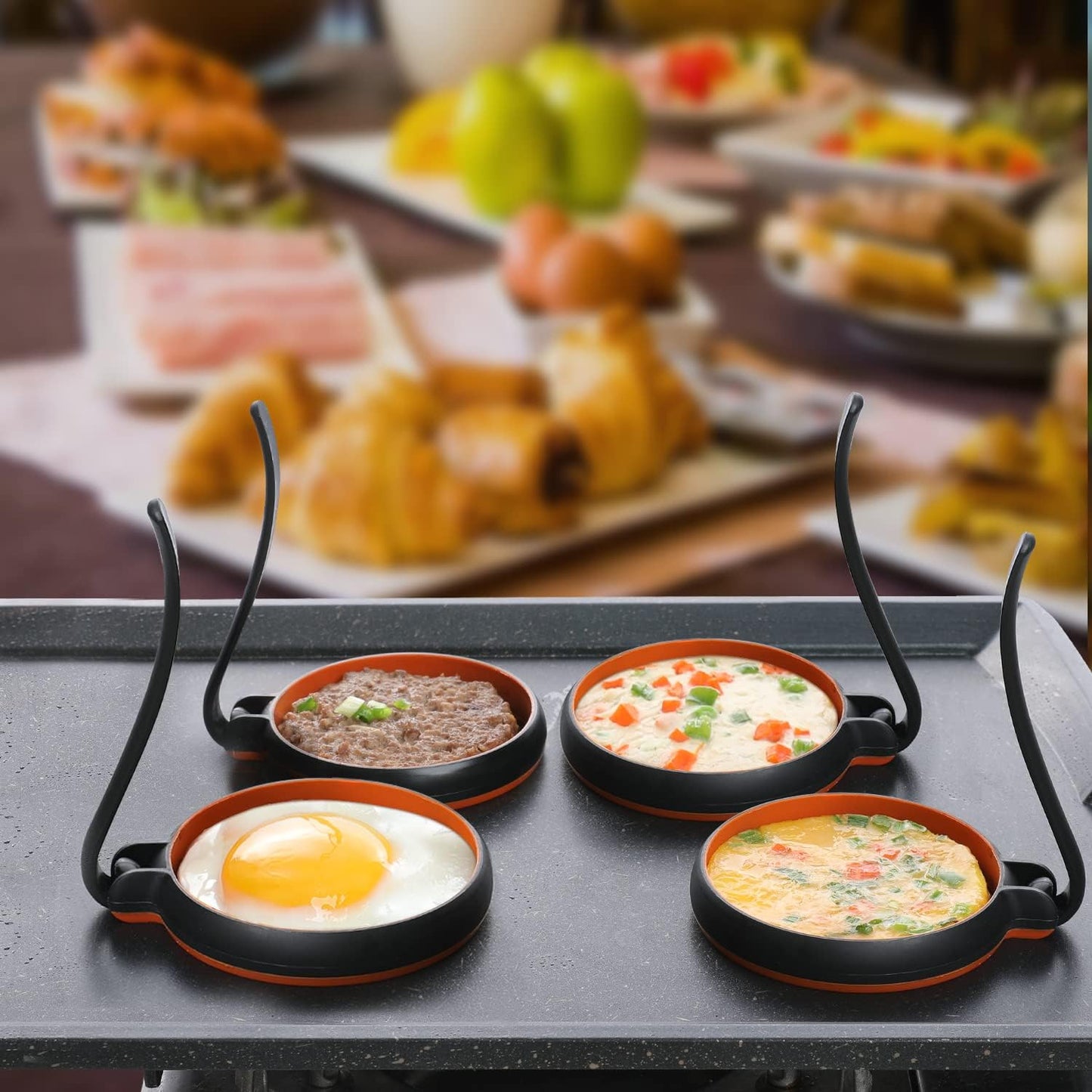 GOYLSER 4 Pack Silicone Egg Rings for Frying Egg, Black Round Cooking Egg Mold For Frying, Perfect Fried Egg Ring for Griddle, Nonstick Egg Circle Omelet Rings For Griddle