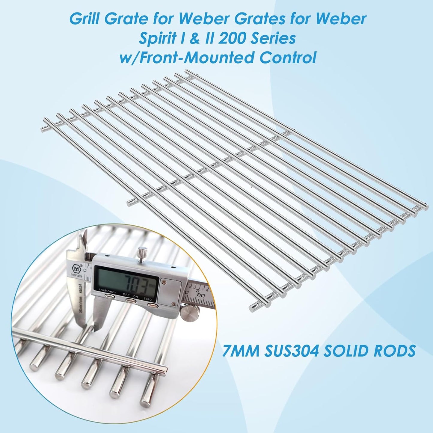 7637 17.5" Grill Grates Replacement for Weber Spirit I & II 200 Series, for Weber Spirit Grill Grates, Spirit 210, GS4 Spirit II 200 for Weber Spirit II Grill Parts, 7MM Stainless Steel Grill Grates