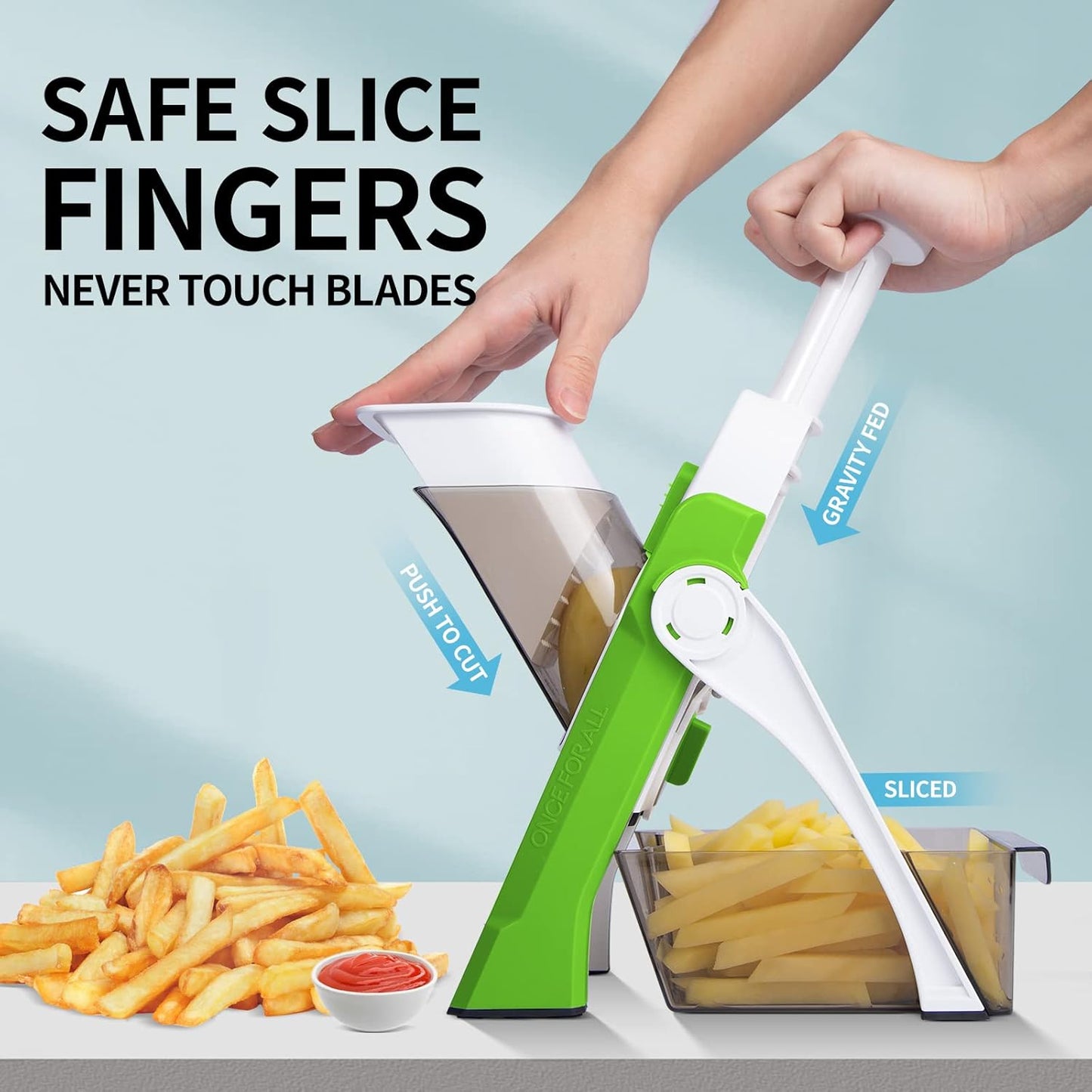 Safe Mandoline Slicer 5 in 1 Vegetable Chopper Food Potato Cutter, Strips Julienne Dicer Adjustable Thickness 0.1-8 mm Kitchen Chopping Artifact Fast Meal Prep