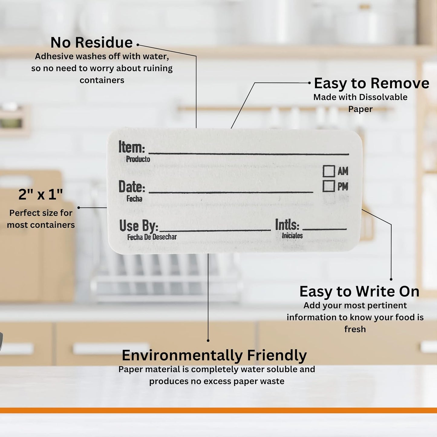 2x1 Dissolvable Food Labels, 500 Label Stickers, Bottle Labels for Storage Bins, Sticker Labels for Food containers, (500, Black)