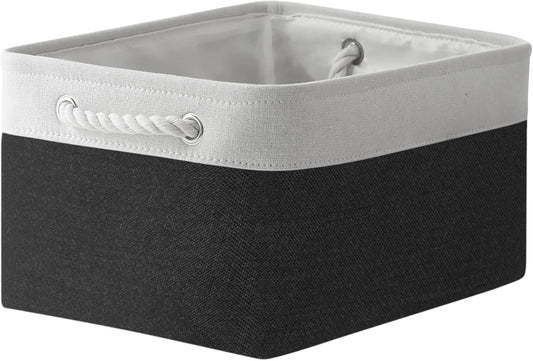 TheWarmHome Storage Bins for Shelves - 1 Pack 15.7x11.8x8.3 inch Canvas Storage Basket for Organizing Cubes Gift Dog Cloth Toy (White & Black)