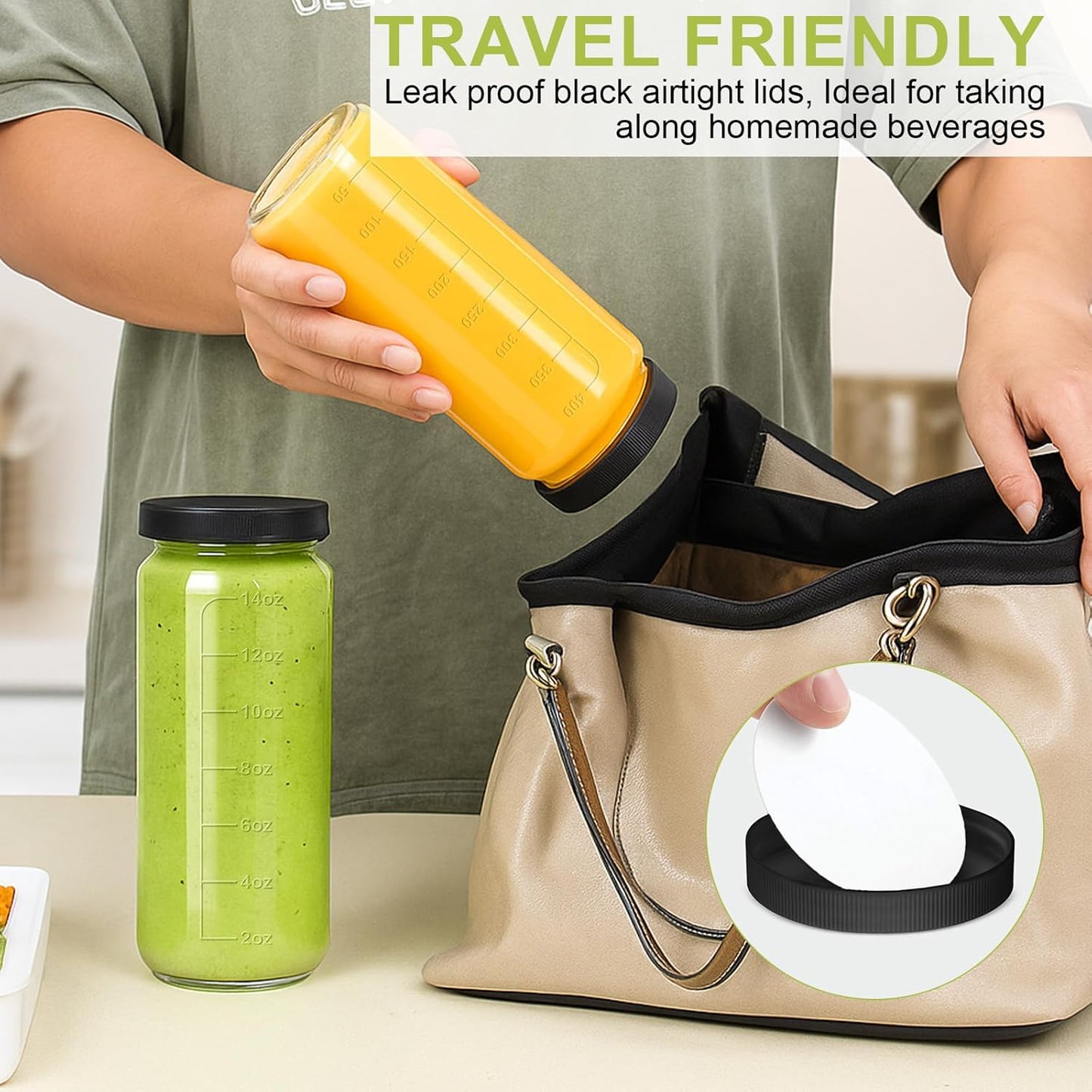 Ruckae 16oz 12 Pack Juice Bottles, Glass Bottles Juicing with Lids, Smoothie Cup Lids and Straws, Water Bottle Mason Jar Drinking Glasses for Juicing, Smoothies, Kombucha