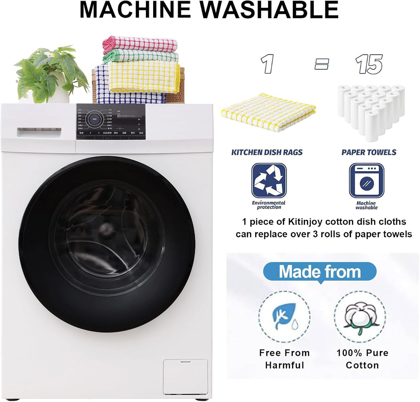 Kitinjoy Cotton 12 Pack Terry Kitchen Towels, 16 x 25 Inches Super Soft and Absorbent Dish Towels, Quick Drying Hand Towels for Kitchen Drying, Multiple Colour