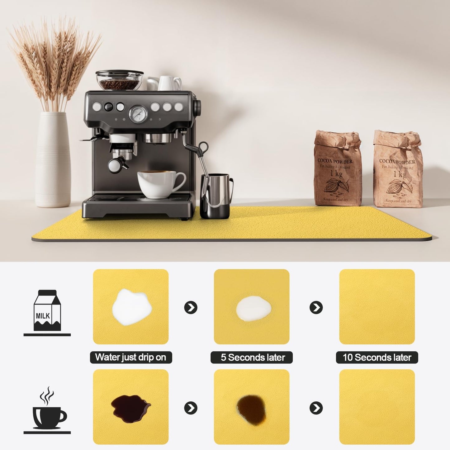 Dish Drying Mat for Kitchen Counter | Coffee Bar Mat for Countertops | Heat Resistant Drainer Mat with Non-slip Rubber Backed | Hide Stain Kitchen Absorbent Draining Mat | Yellow 16"x20"