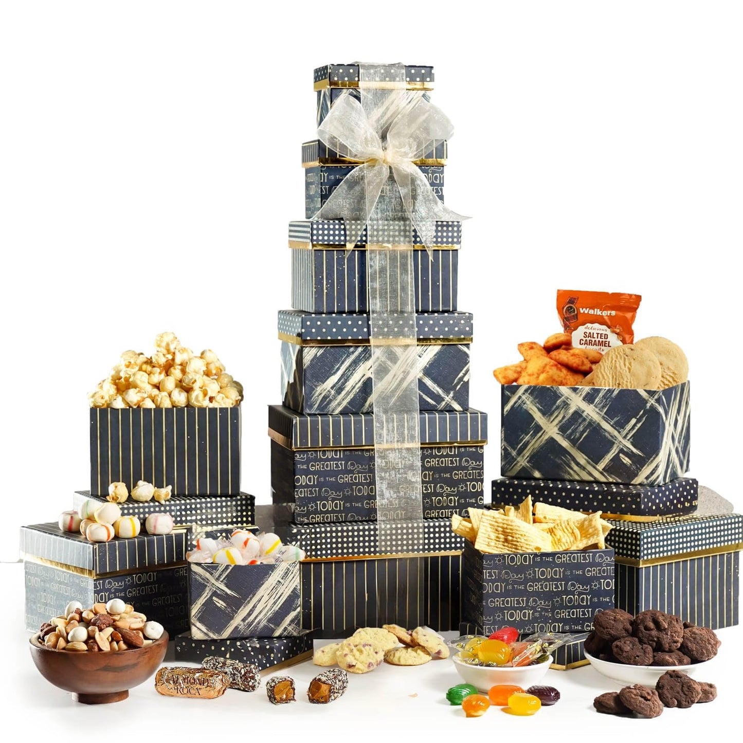 Broadway Basketeers Food Gift Basket Tower Snack Gifts for Women, Men, Families, College, Delivery for Holidays, Appreciation, Thank You, Corporate, Get Well Soon Care Package