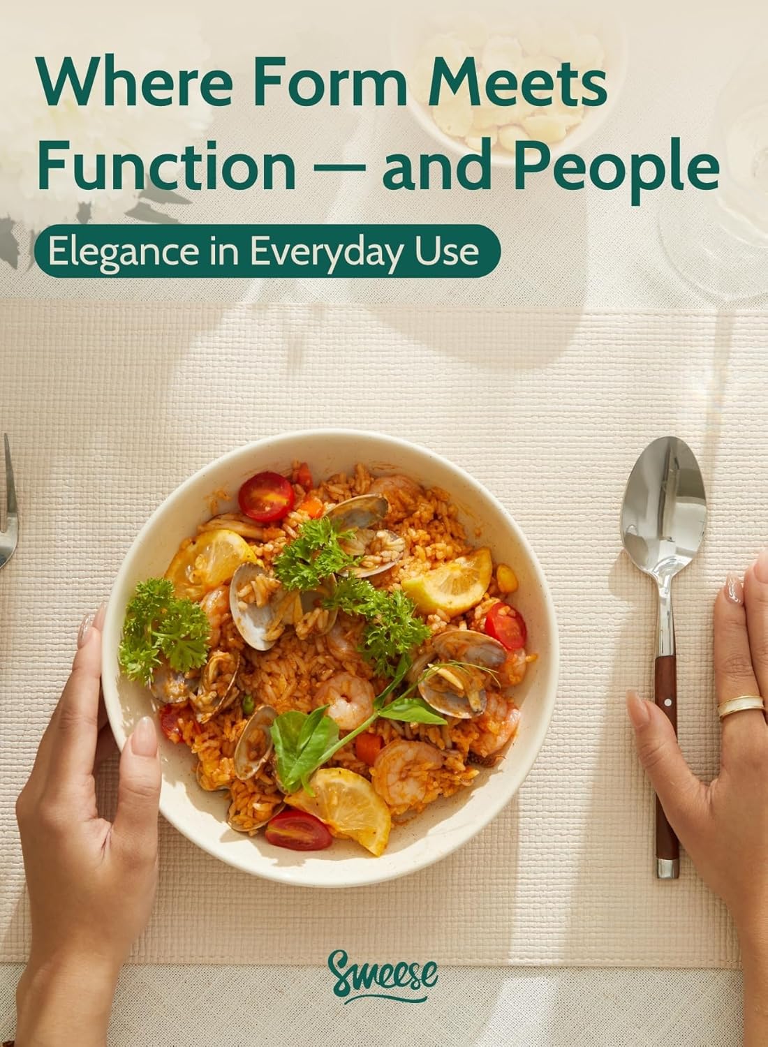 Sweese 22oz Porcelain Salad Serving Bowls Set, Microwave Dishwasher Safe, 7.6 Inch, Beige, 6-Pack