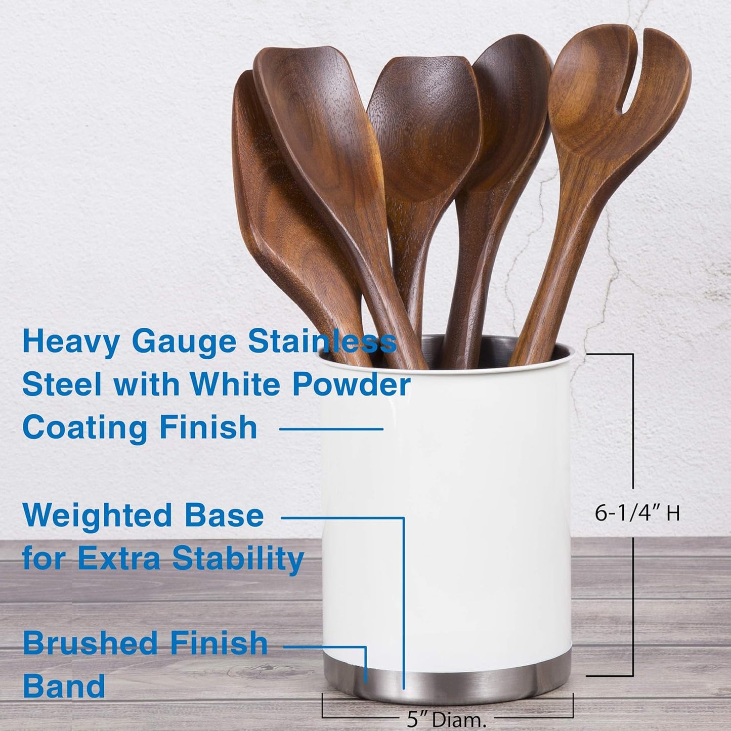 Creative Home Stainless Steel Utensil Holder– 6.3" Large Cooking Tool Organizer for Kitchen Decor and Countertop Storage, Stable Anti-Tip Design, Durable Powder-Coated Finish, White