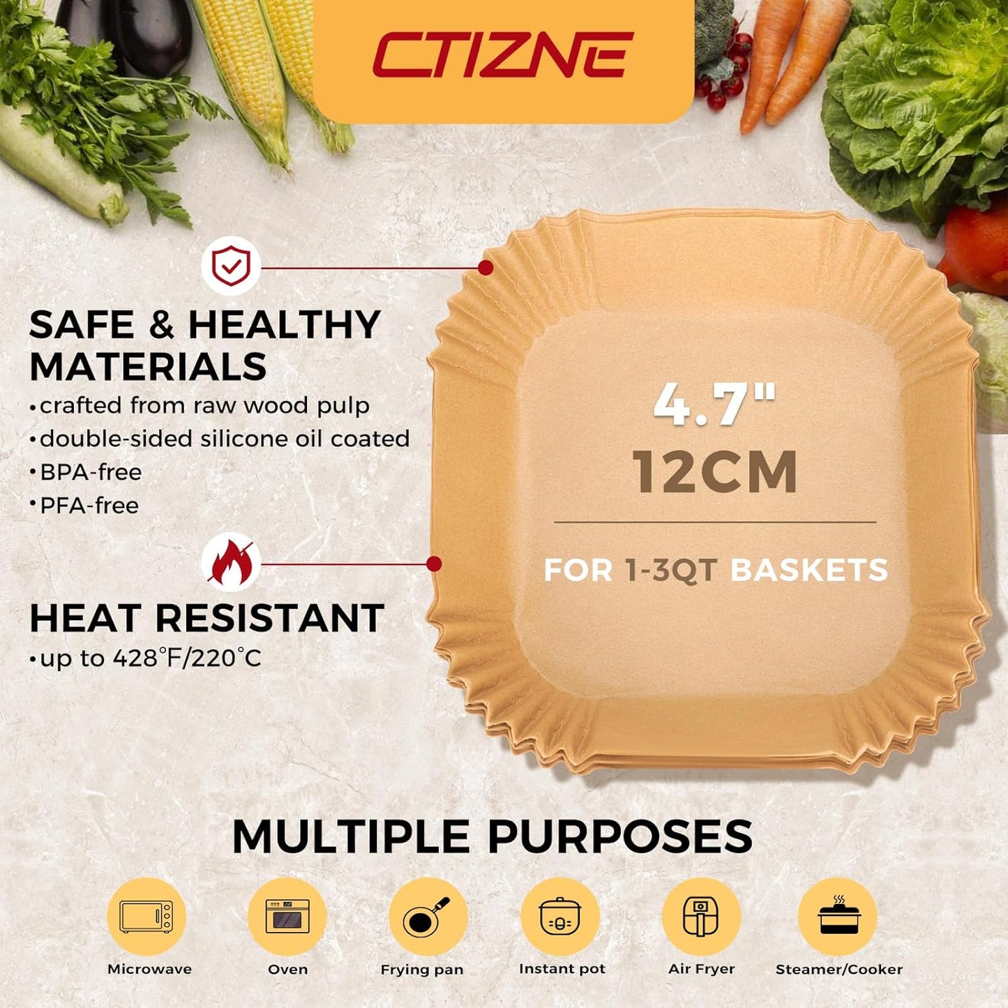 Air Fryer Liners Disposable - 100Pcs 4.7In Square Parchment Paper for Air Fryer, Non-Stick Oilproof Baking Paper Sheets for 1-3 QT Airfryer Basket