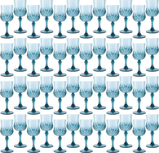 Plastic Wine Glasses，Plastic Goblets Vintage Style Cordial Drinking Glasses for Wedding Reception, Grand Event Party Supplies (48, Dusty Blue)