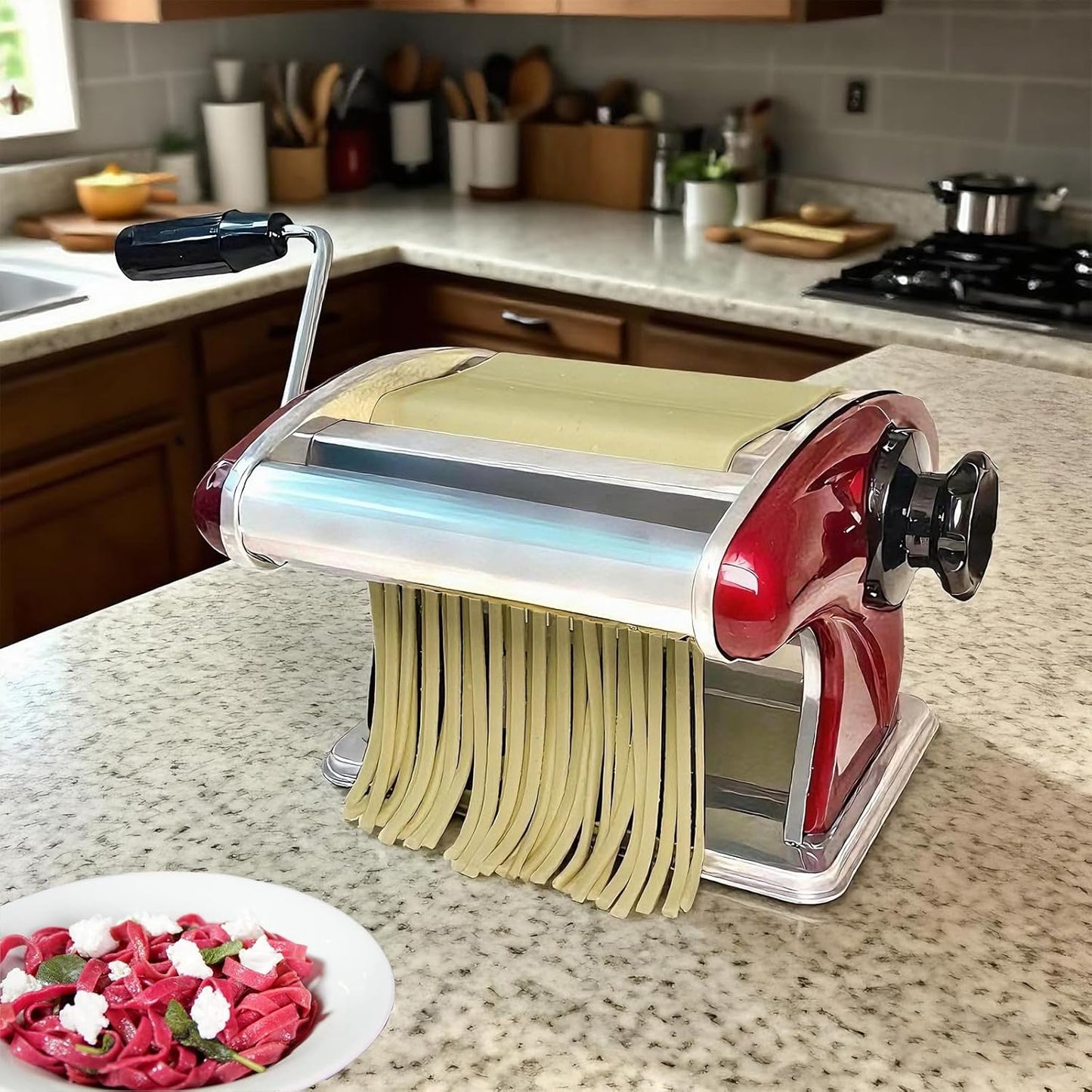 XINGYUEXUAN Manual Pasta Maker - Stainless Steel Noodle Machine with 2mm/4mm Cutters, Hand Crank for Homemade Spaghetti & Fettuccine