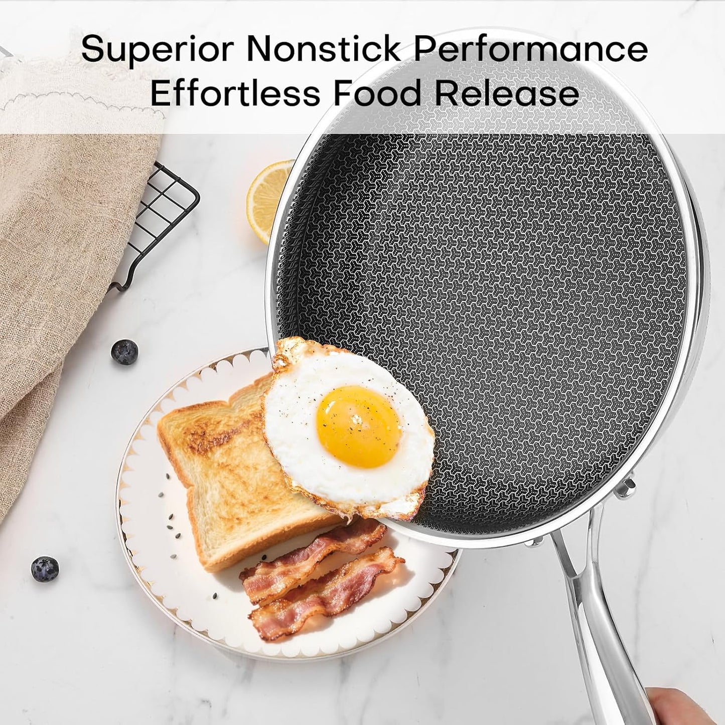Lazycorner Non Stick Frying Pans Skillet with Lid, 8 Inch Stainless Steel Kitchen Cookware Pot, Non toxic Healthy Induction Compatible PFAS PTFE PFOA PFOS FreeCompatible PFAS PTFE PFOA PFOS Free