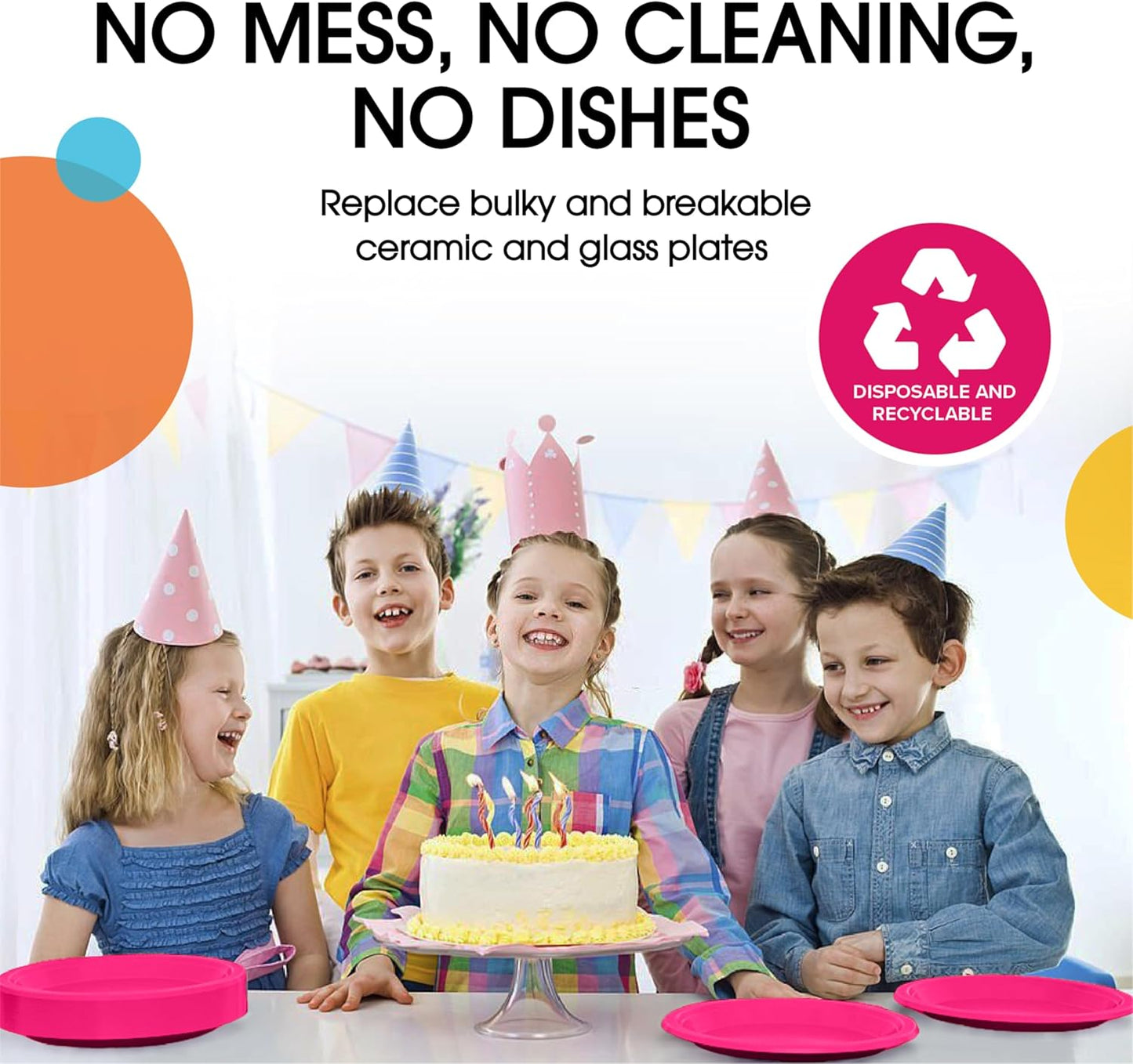 Exquisite Party Solids Hot Pink Plastic Plates For Party 10" Hot Pink Disposable Plates Heavy Duty Supplies 100 Pcs Plastic Dinnerware Sets Heavy Duty 350 GSM Disposable Dinnerware Set