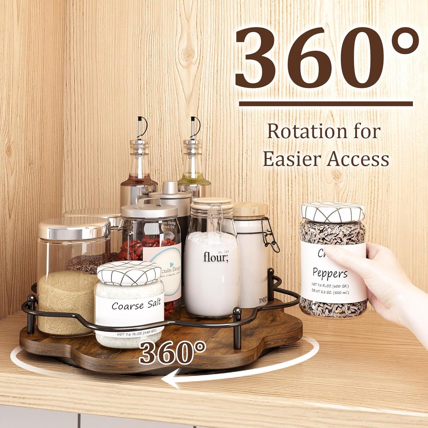 12" Lazy Susan Turntable Organizer,Round Wooden Lazy Susan Organization and Rotating Spice Rack for Dining Table,Pantry,Kitchen Countertop,Vanity,Cupboard and More.Vintage Wood(Petal Shape)