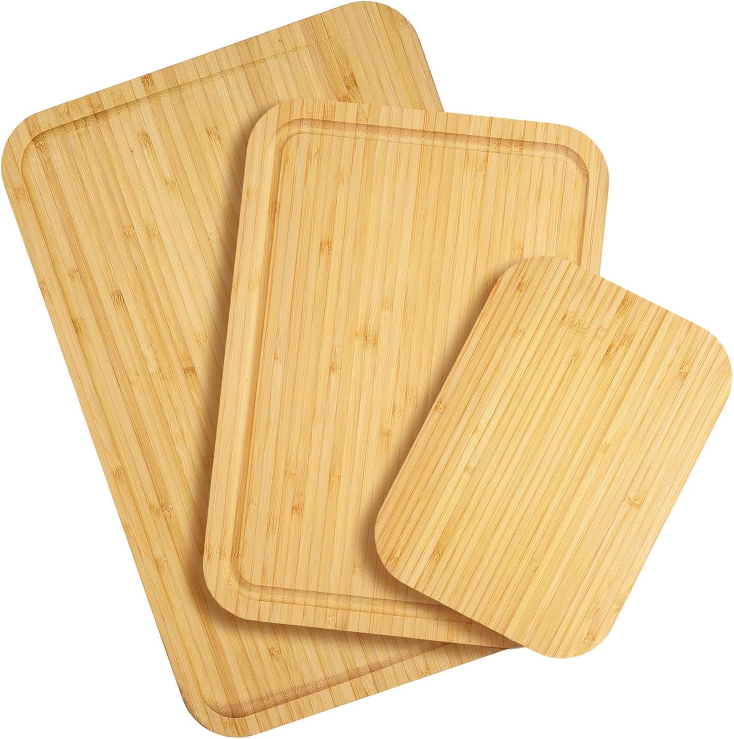 Totally Bamboo 3-Piece Cutting Board Set – Bamboo Wood Cutting Boards in Large, Medium, and Small Sizes with Juice Groove and Collection Well – Elegant Kitchen Chopping Boards with Curved Edges