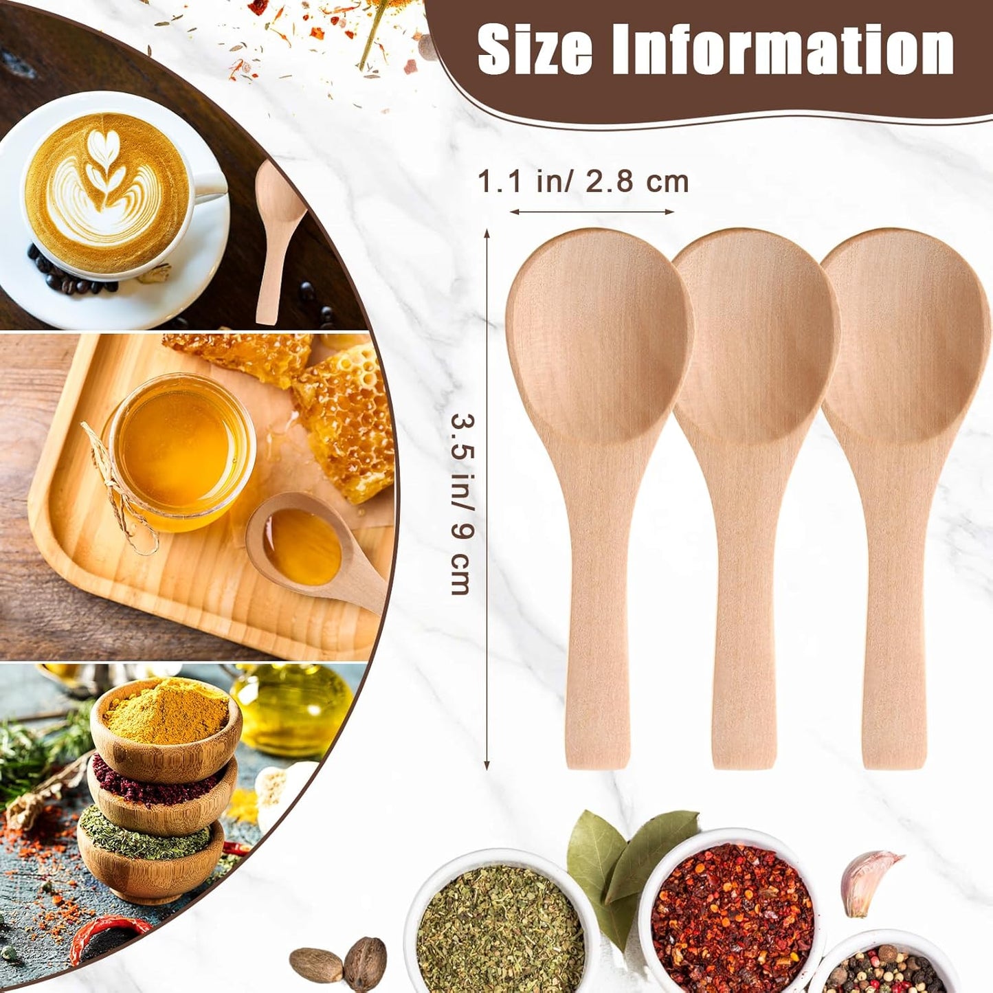 Boao 50 Pcs Small Wooden Spoons, 3.5'' L, Mini Wood Natural Tiny Spoons Wooden Little Teaspoons for Jars Sugar Creamer Honey Spices Salt Kitchen Supplies (Wood Color)