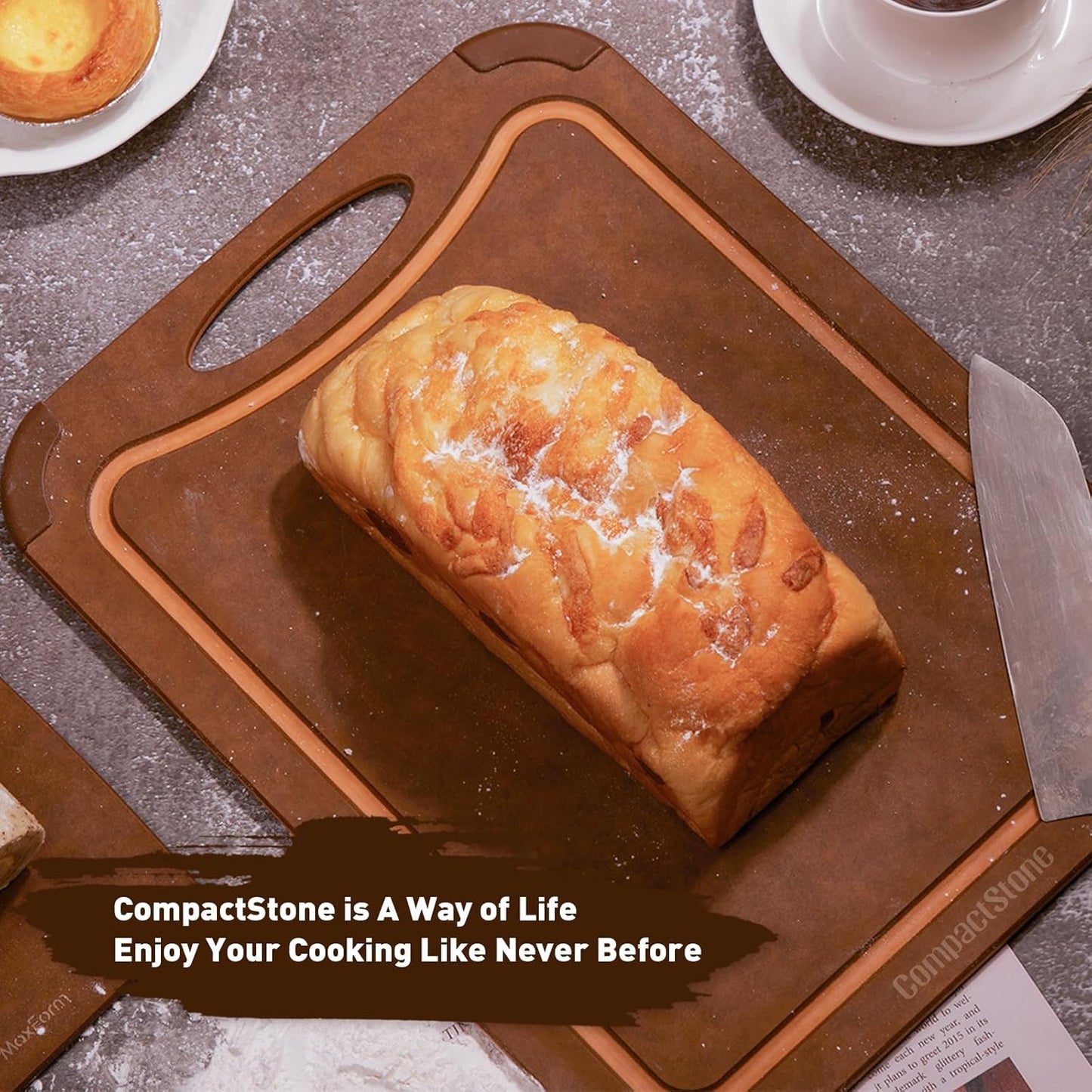 Cutting Board with Non-Slip Feet and Juice Groove for Kitchen, Wood Fiber Composite, 17.3-Inch by 12.8-Inch, Brown