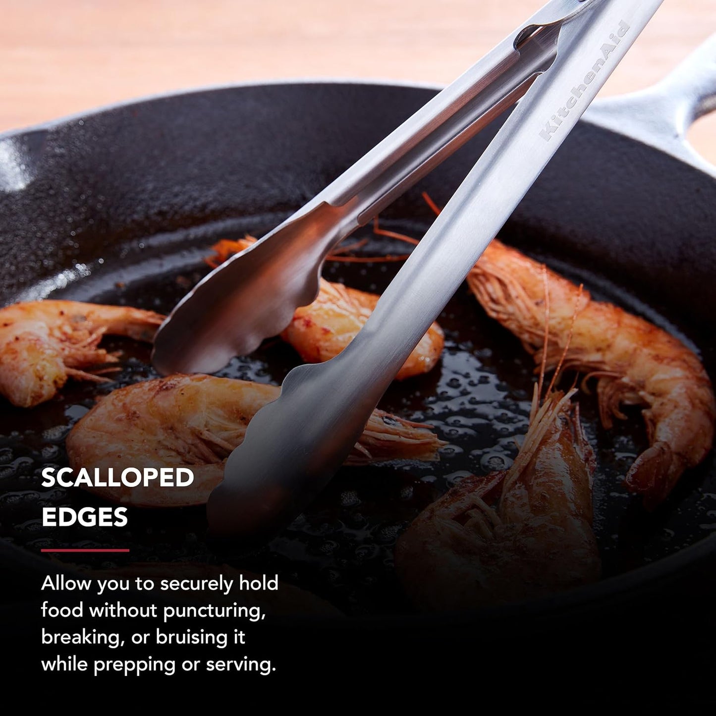 KitchenAid Set of 2 Stainless Steel Tongs with Scalloped Edges Easy Lock Dishwasher Safe Durable and Versatile Silver 7 Inch