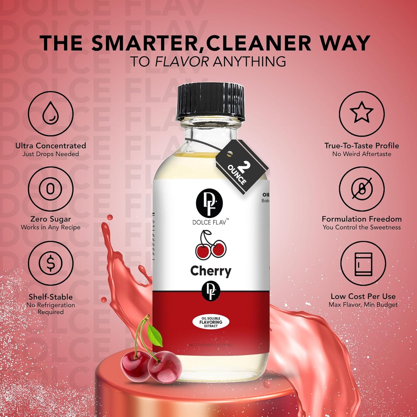 Dolce Flav Cherry Extract – 8 Ounce Oil-Soluble Kosher, Sugar-Free, Concentrated Fruity Flavor for Candy, Chocolates & Desserts, Includes Measured Dropper