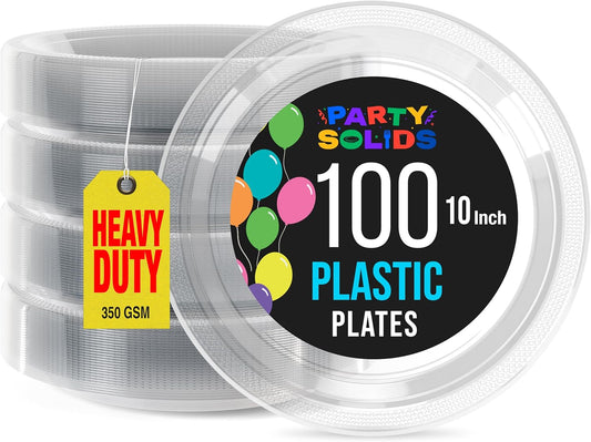 Exquisite Party Solids Clear Plastic Plates For Party 10" Clear Disposable Plates Heavy Duty Supplies 100 Pcs Plastic Dinnerware Sets Heavy Duty 350 GSM Disposable Dinnerware Set