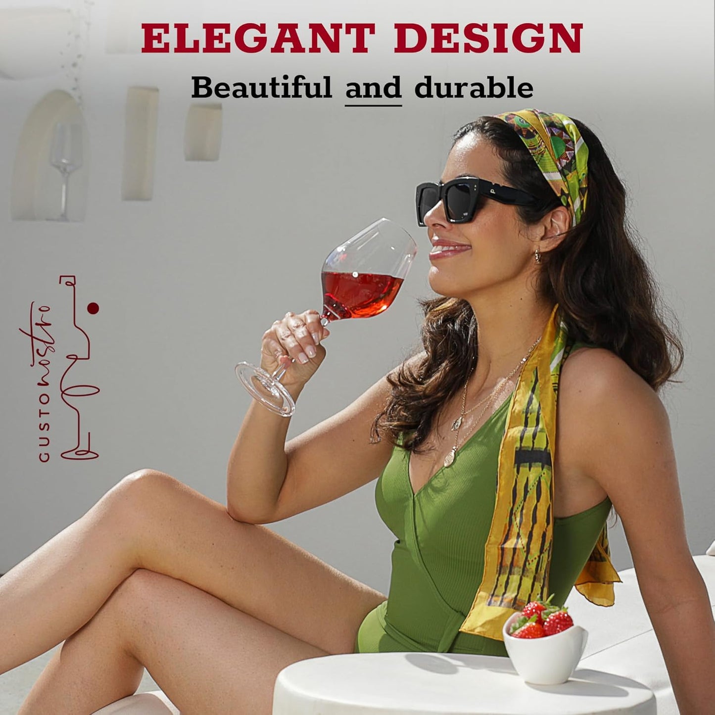 Gusto Nostro Crystal Wine Glasses Set of 4, 15.2 Oz Long Stem Modern Wine Glasses for White and Red Wine, Dishwasher Safe, Fancy, Elegant, Large and Tall Wine Glass for Wedding Christmas Anniversary